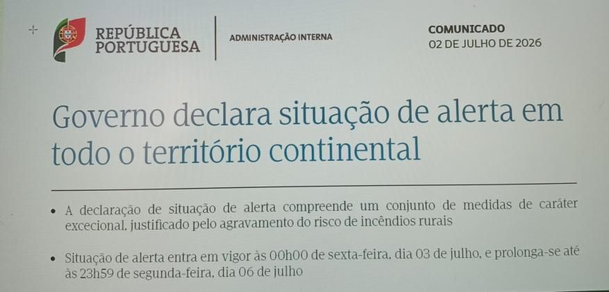 Situa&ccedil;&atilde;o de Alerta Nacional