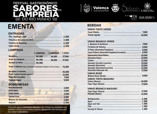 Ementa Festival Gastron&oacute;mico Sabores da Lampreia do Rio Minho 2026